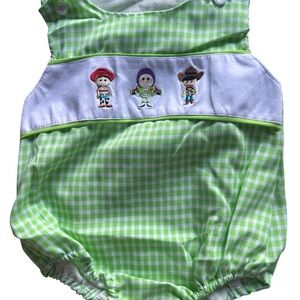Toy Story gingham embroidered bubble romper